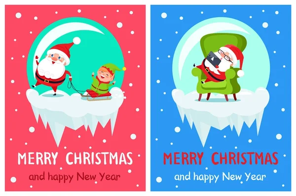 Feliz Natal Santa Set Vector Ilustração — Vetor de Stock