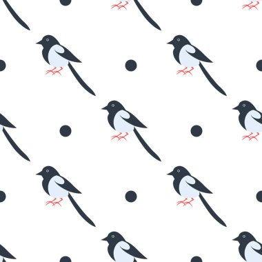 Çizgi film Magpie Seamless modeli üzerinde beyaz vektör