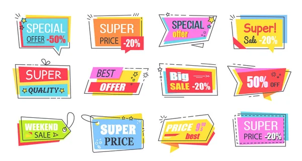 Super Low Price Bright Promotional Logotypes Set — Stock Vector