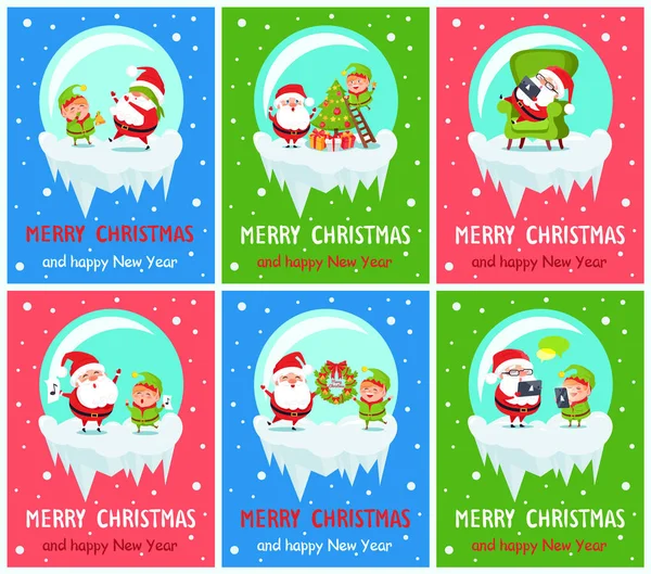 Feliz Navidad Claus y Elfo Vector Ilustración — Vector de stock