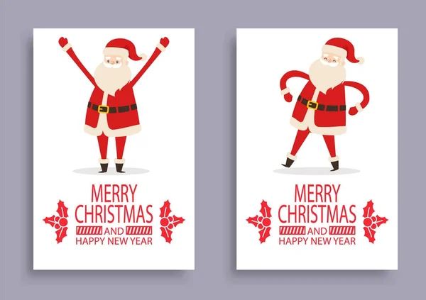 Feliz Ano Novo e Feliz Natal Poster com Papai Noel — Vetor de Stock