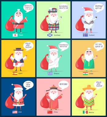 Japonya İskoçya Santa yan tümceleri vektör çizim