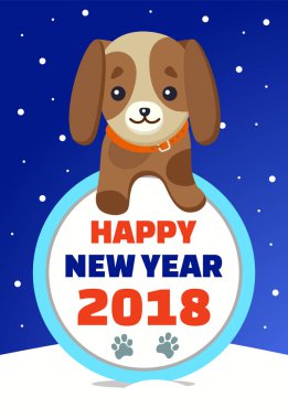 Mutlu yeni yıl 2018 sevimli köpek vektör çizim