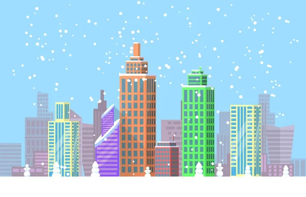 Schneebedecktes Stadtbild hell Plakatvektor Illustration — Stockvektor