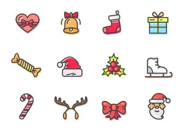 Navidad iconos coloridos conjunto Vector Ilustración — Archivo Imágenes Vectoriales