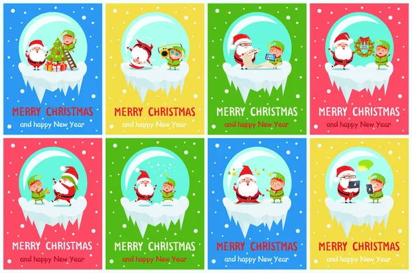 Merry Christmas and Happy New Year Greeting Cards — Stock Vector