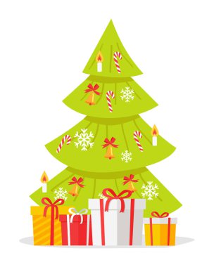 Beyaz izole hediye kutuları ile Noel ağacı