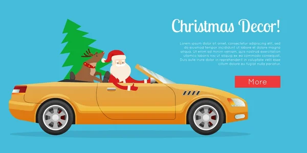 Boże Narodzenie dekoracje Santa Claus z jelenia w samochodzie. — Wektor stockowy
