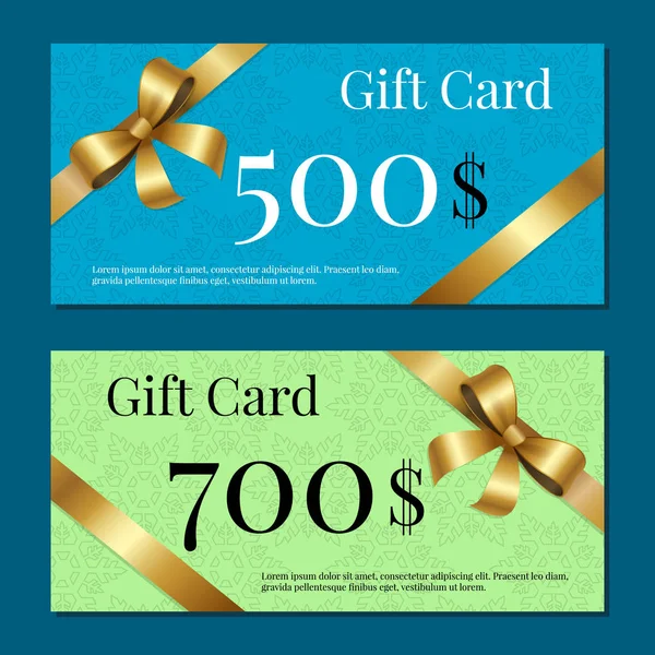 Ajándék kártyák, a 700 500 sor plakátok arany szalagok — Stock Vector