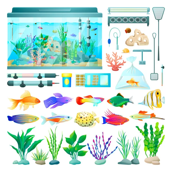 Aquarium und Fische Set von Symbolen Vektor-Illustration — Stockvektor