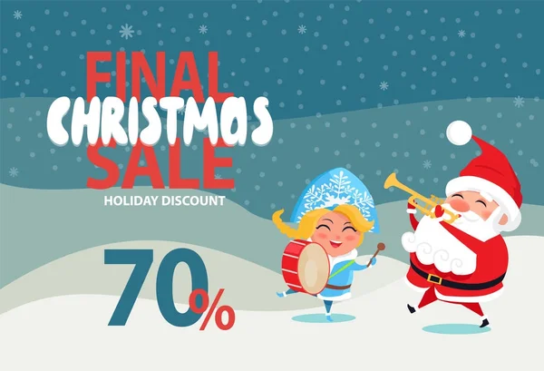 Christmas Sale Off Promo Poster Santa Snow Maiden — Stock Vector