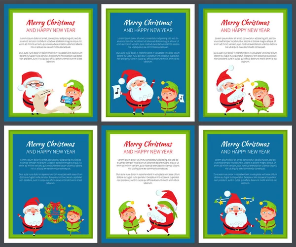 Set of Banners with Santa Claus and Pretty Elf — Stock Vector