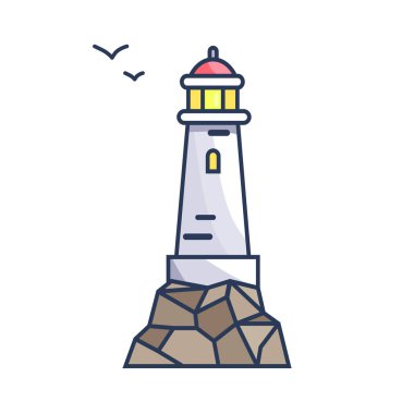 Rock ve küçük kuşlar üzerinde ışık ile uzun boylu Beacon