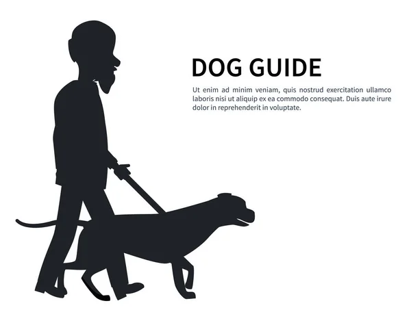 Dog Guide Силуэт старика, держащего в руках вектор домашних животных — стоковый вектор