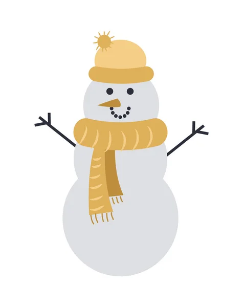 Χιονάνθρωπος που απομονώνονται σε λευκό κίτρινο καπάκι και κασκόλ — Διανυσματικό Αρχείο