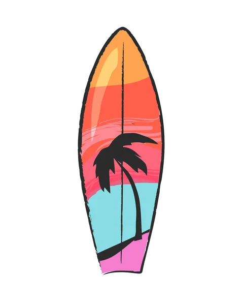 Sörf tahtası renkli çizgileri ve palmiye ağacı vektör — Stok Vektör