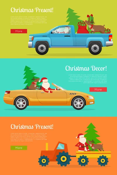 Navidad Presente Vector Web Banner con Santa — Vector de stock