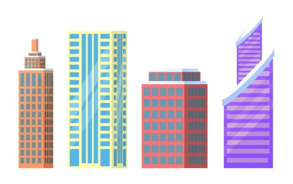 Conjunto de edificios de la ciudad Iconos Vector Ilustración — Vector de stock