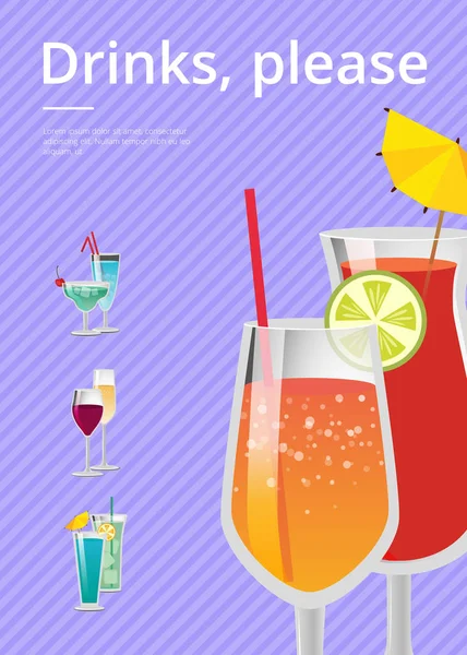 Bebidas Por favor Cartaz com Copo de Cocktail de Limonada —  Vetores de Stock