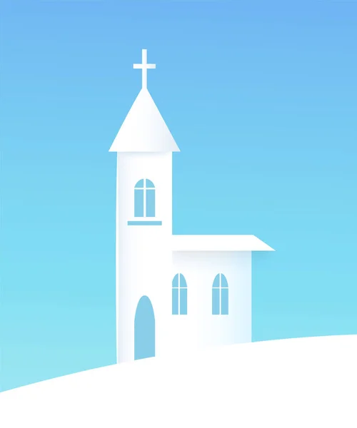 Cartel de invierno con ilustración vectorial de la iglesia — Vector de stock