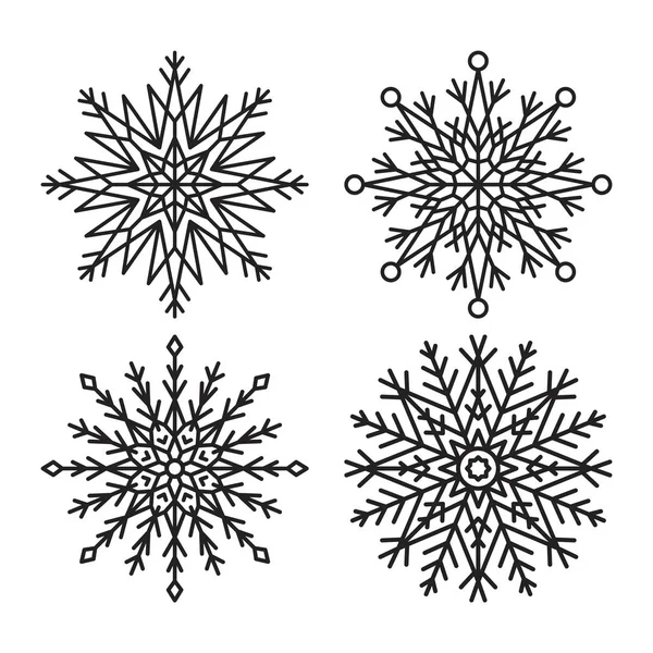 Cristales de hielo simétricos compuestos por líneas, círculos — Vector de stock