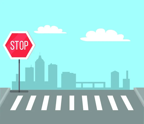 Övergångsställe med stoppskylt, trafikljus — Stock vektor