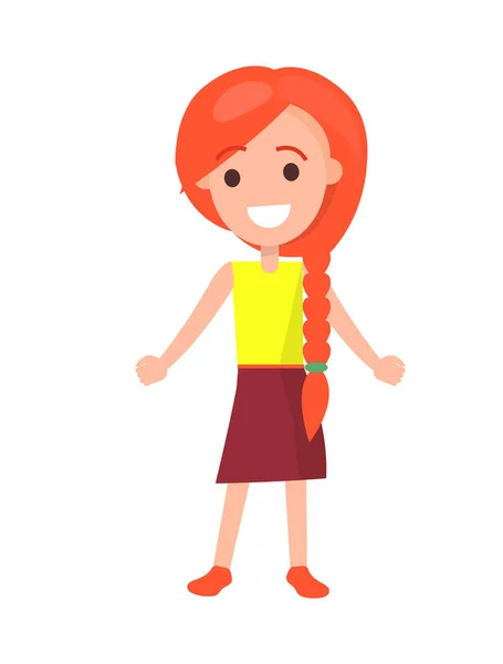 Rödhårig tjej med fläta isolerade Illustration — Stock vektor