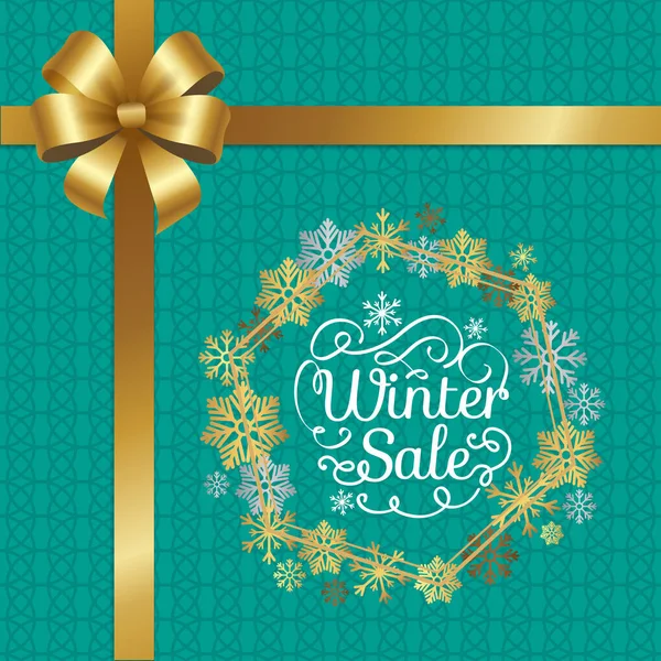 Cartel de venta de invierno en marco hecho de copos de nieve — Vector de stock