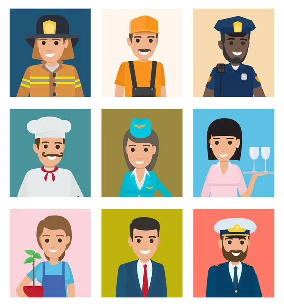 Ensemble de portraits de travailleurs de différentes industries — Image vectorielle