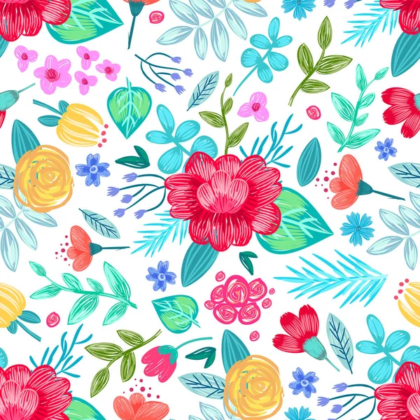 Gezeichnete Blumen nahtlose Muster Vektor Illustration — Stockvektor