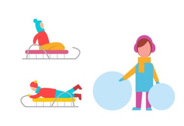 Çocuk kış aktiviteleri illüstrasyon vektör