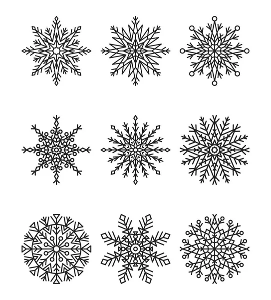 Conjunto de copos de nieve, ilustración vectorial incolora — Vector de stock