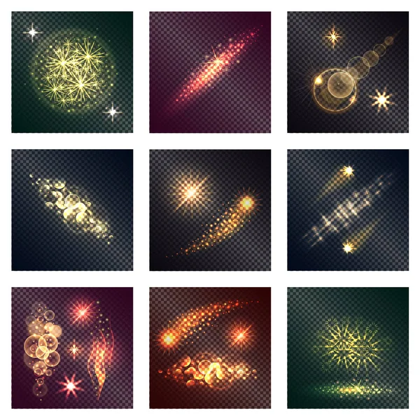 Différents effets d'éclairage de couleur Neuf icônes brillantes — Image vectorielle