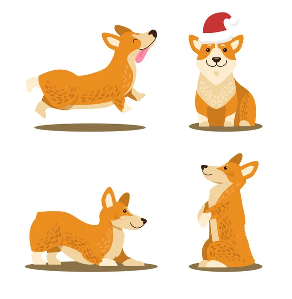 Corgi Dog Set of Four Icons Vector Illustration — Stock Vector