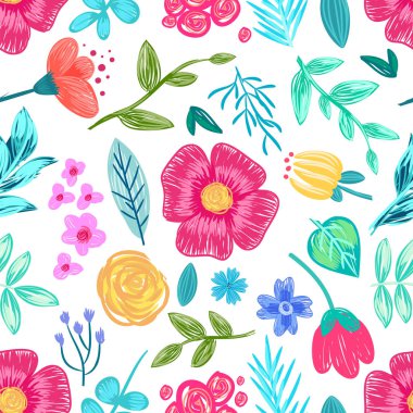 Çiçek ve yaprak kalem Seamless Modeli çizilmiş