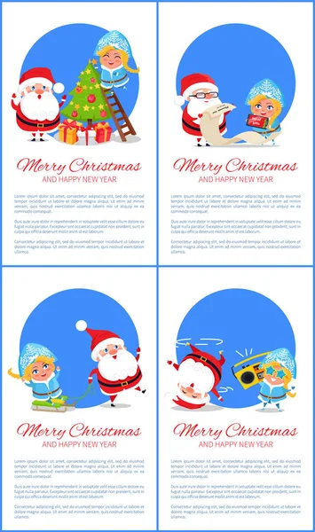 Merry Christmas Banner Santa Claus and Snow Maiden — Stock Vector