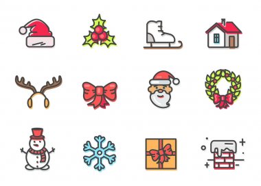 Şapka ve ökseotu, Noel simgeler vektör çizim