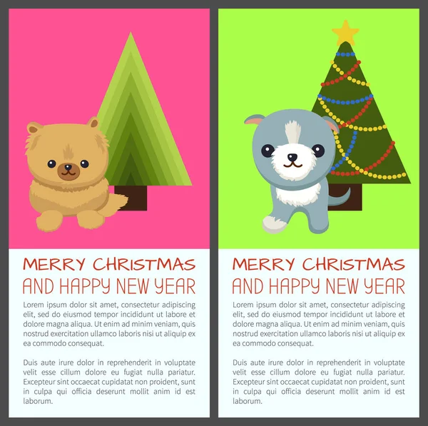 Feliz Navidad Set de Perros Vector Ilustración — Vector de stock