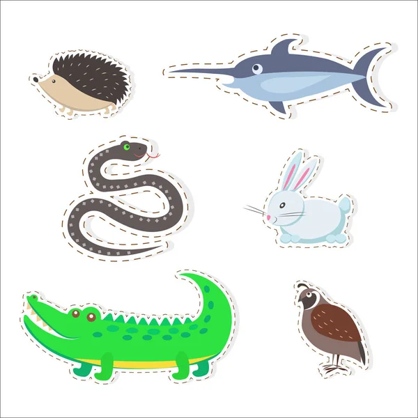 Schattige dieren Cartoon platte Vector Stickers Set — Stockvector