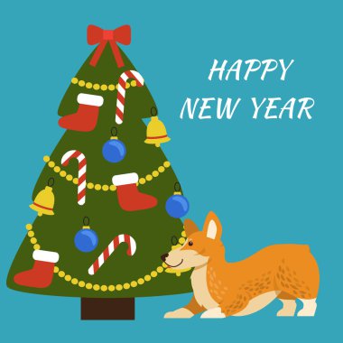 Mutlu yeni yıl afişini köpek vektör çizim