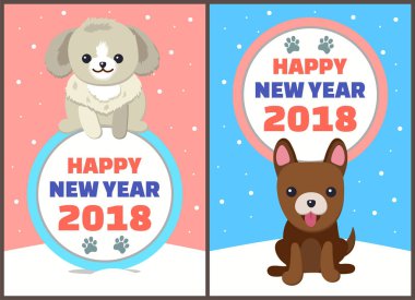 Mutlu yeni yıl 2018 köpekler vektör çizim ayarla