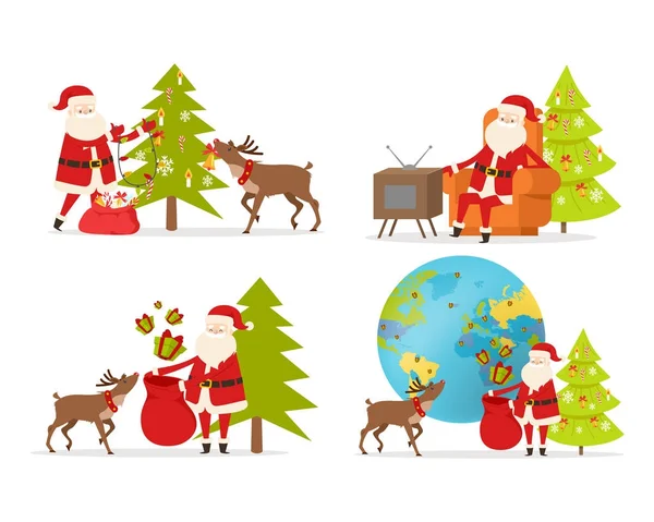 白底圣诞老人和大驯鹿. — 图库矢量图片