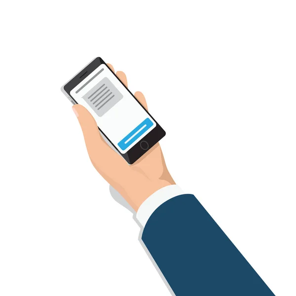 Telefone com mensagem na tela em Mans Hand Vector — Vetor de Stock