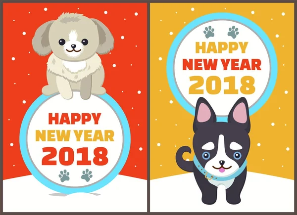 Mutlu yeni yıl 2018 köpekler vektör çizim ayarla