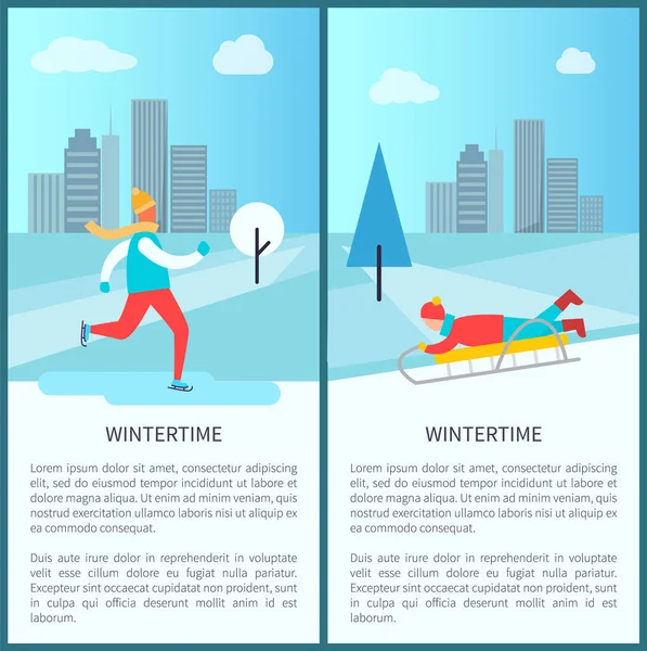 Εικονογράφηση διάνυσμα αφίσες δραστηριότητες χειμώνα — Διανυσματικό Αρχείο