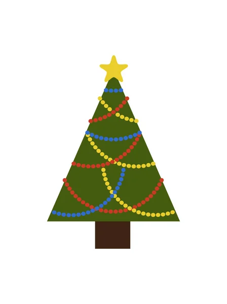 カラフルな花輪とエバー グリーンのクリスマス ツリー — ストックベクタ