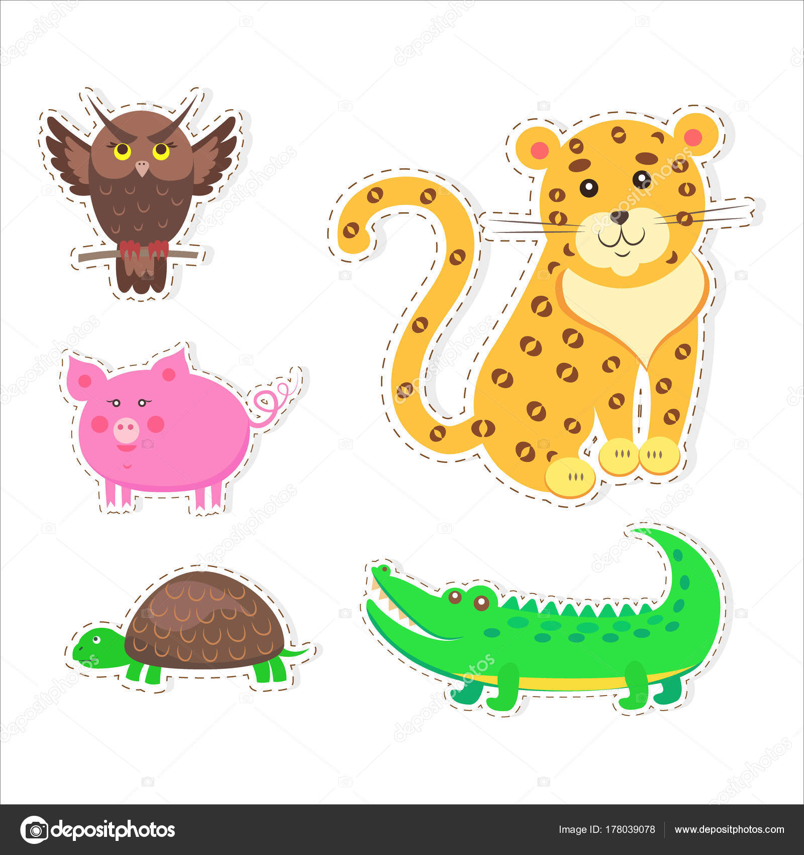 かわいい動物漫画の平面ベクトル ステッカー セット ストックベクター C Robuart
