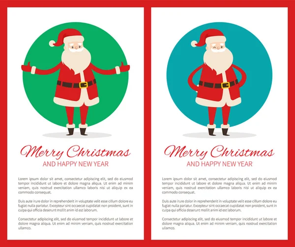 Feliz Ano Novo e Feliz Natal Poster com Papai Noel —  Vetores de Stock