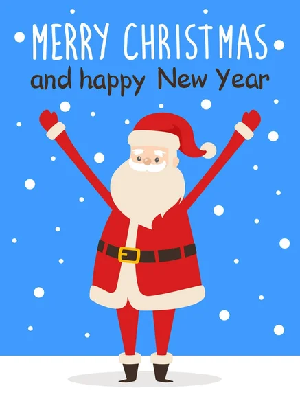 Feliz Navidad Feliz Año Nuevo Cartel Santa Nieve — Vector de stock