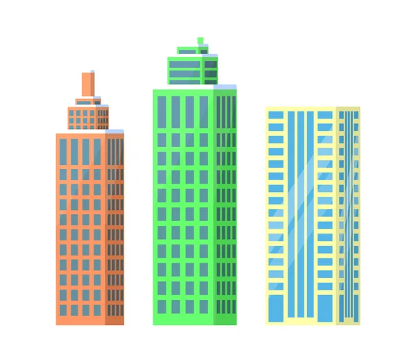 Serie di edifici urbani Icone vettoriali Illustrazione — Vettoriale Stock